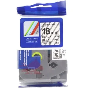 Brother TZ2-141 18mm x 8m Black on Clear Label Tape
